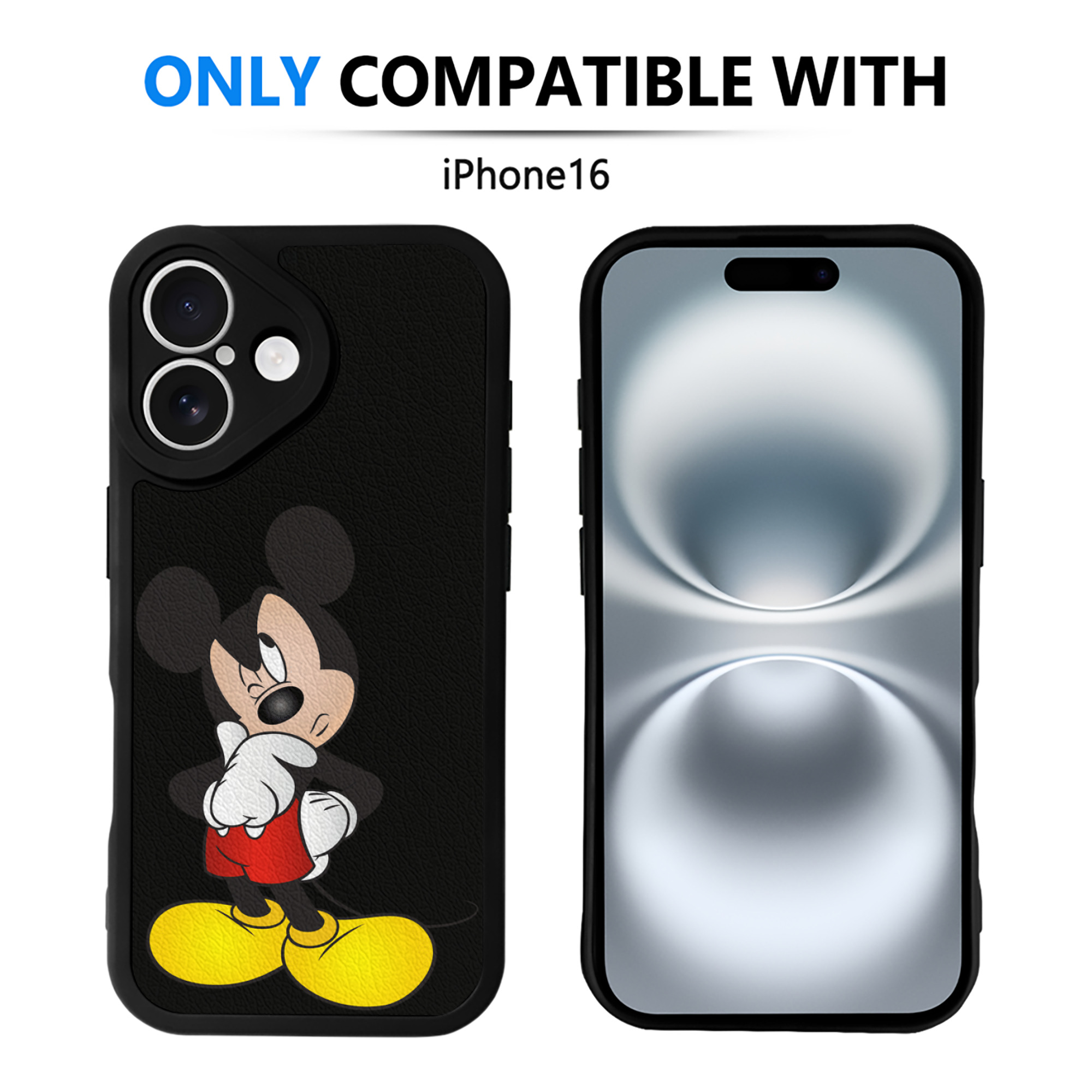 （画像用） ミッキーマウス Mickey Mouse 【iPhone 16シリーズ対応】シリコンスマホケース（レザー調） 材質：シリコン